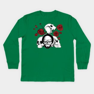 Grunge skulls and roses (afro skull included. Color version) Kids Long Sleeve T-Shirt